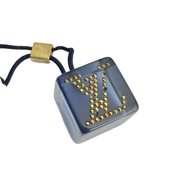AUTH Louis Vuitton Dark Blue Lucite LV Rhinestone Logo Jumbo XL Hair Tie Cubes